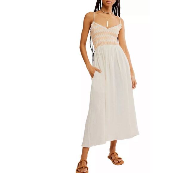 Free People Sweet Nothings midi dress Zig Zag Marshmellow size XL NWT $168 - Picture 1 of 7